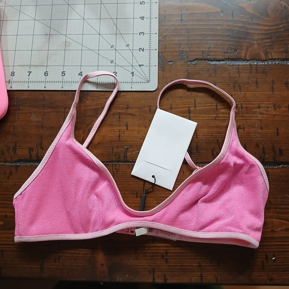 NWT TRIANGL pink punch sparkle S bikini set w/ bag beach coquette fairy y2k doll